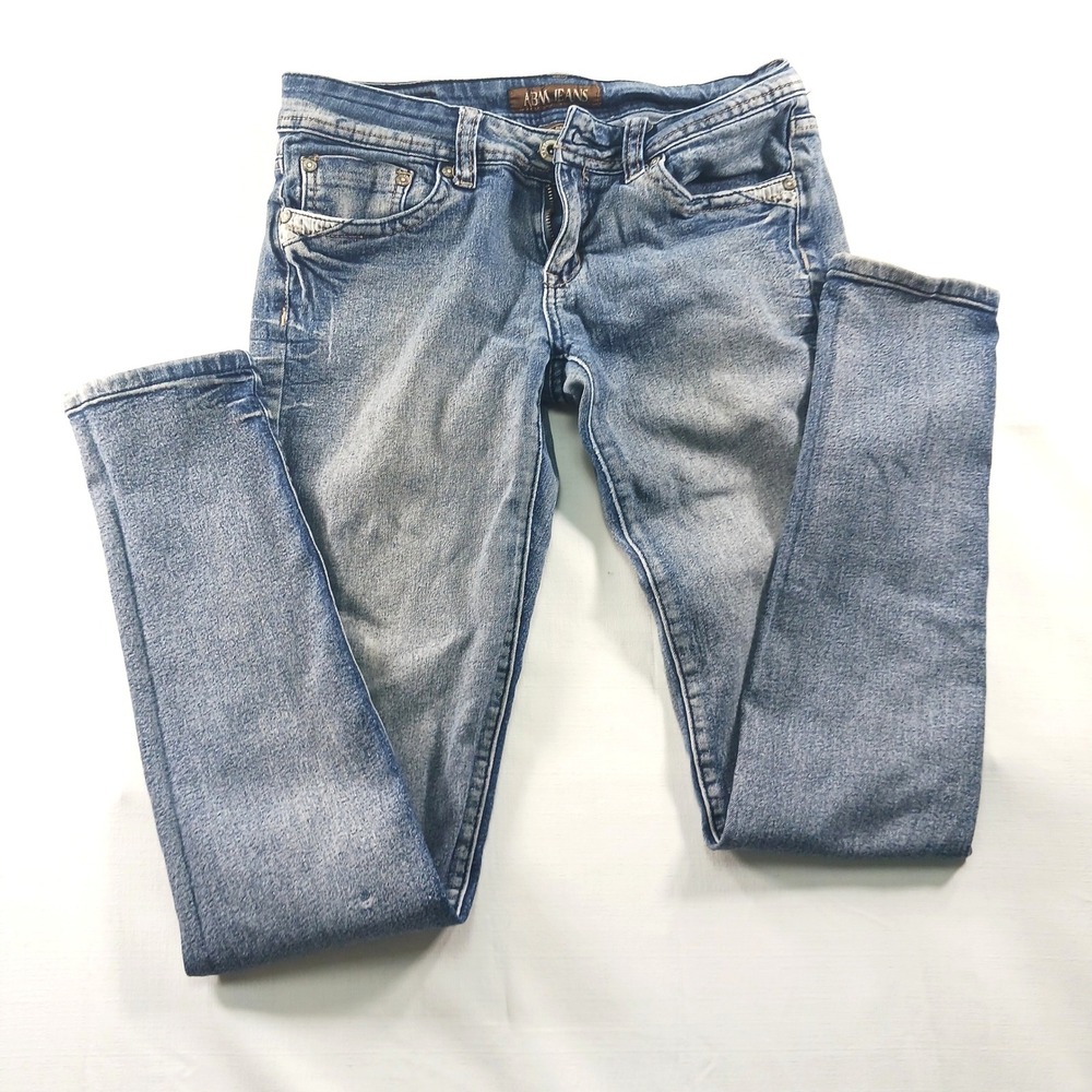 ABM Jeans Womens Size 7 Skinny Blue Denim Embellished Rhinestone Low Rise Y2K